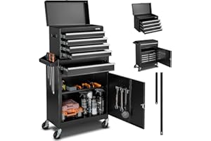 VEVOR Rolling Tool Chest, 2-in-1 Design, 5 Drawers Tool Cabinet Organizer with Detachable Top Metal Toolbox, Lock Bar, Protec