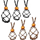 6 Pcs Crystal Necklace Holder Cage Stone Holder Necklace Cord Empty Stone Adjustable Rope Quartz Fish Netted Cords for DIY Boho Jewelry Making Accessories, 3 Sizes(Black, Coffee)