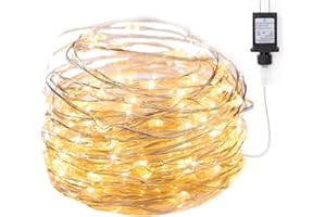 Minetom Fairy Lights Plug in, 33Ft 100 LEDs Waterproof Silver Wire Firefly Lights, Adaptor Included, Starry String Lights for Wedding Indoor Outdoor Christmas Patio Garden Decoration, Warm White