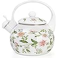 Jucoan 2.3 Quart Vintage Enamel Tea Kettle, Whistling Tea Kettle for Stove Top, Floral Enamel on Steel Teakettle Teapot for Home Kitchen, Gift for Christmas Wedding Housewarming