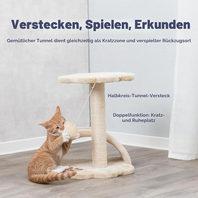 Kratzbaum Vitoria 43 cm in beige/natur – kleiner Katzenbaum für junge & kleine Katzen mit gemütlicher Liegefläche, komfortabel & stabil – 43751