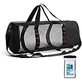 Klmnop Large Mesh Dive Bag, Scuba Gear Bag Duffle Dive Case with Waterproof Phone Pouch and Adjustable Shoulder Strap for Diving Equipment Snorkeling Gear