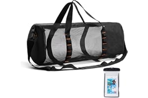 Klmnop Large Mesh Dive Bag, Scuba Gear Bag Duffle Dive Case with Waterproof Phone Pouch and Adjustable Shoulder Strap for Diving Equipment Snorkeling Gear