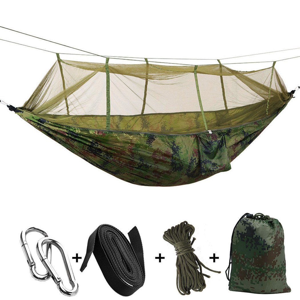 Medigy Outdoor Camping Hammocks with Mosquito Net Portable Hammock Parachute Tent for Two Persons 260 * 140cm-102 * 55in Loading weight 200kg Camouflage COLOR