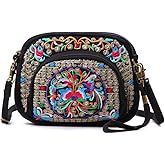 Embroidery Flowers Canvas Crossbody Bag, Women Messenger Bag, Cellphone Pouch Purse