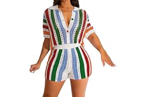 VOIKERDR Women 2 Piece Outfits Knitted Shorts Set Beach Vacation Outfits Short Sleeve Shirt and Shorts Summer Sets