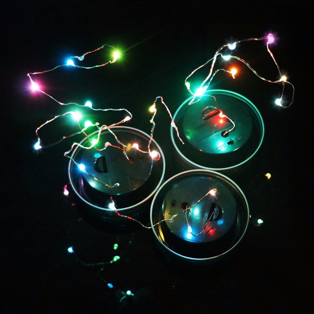 Solar Mason Jar Lights Lids Rubikliss 3 Pack 10 LED Solar Fairy Lights Lids for Wedding Christmas Holiday Party Decorative Lighting Regular Mouth Jars (Multi-Color)