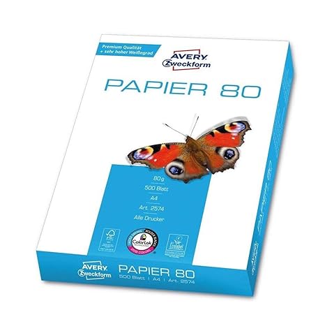 AVERY Zweckform 2574 Drucker-/ Kopierpapier (DIN A4, 80 g/m², 500 Blatt, alle Drucker) weiß