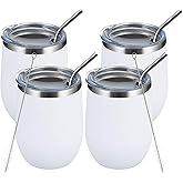 MEWAY 12oz/4 Pack Wine Tumbler Glasses with Lid - Stemless Double Wall Vacuum Stainless Steel Travel Tumbler - Keeping Cold & Hot for Wine,Coffee,Cocktails,Drinks-Family and Gifts (White,Set of 4)