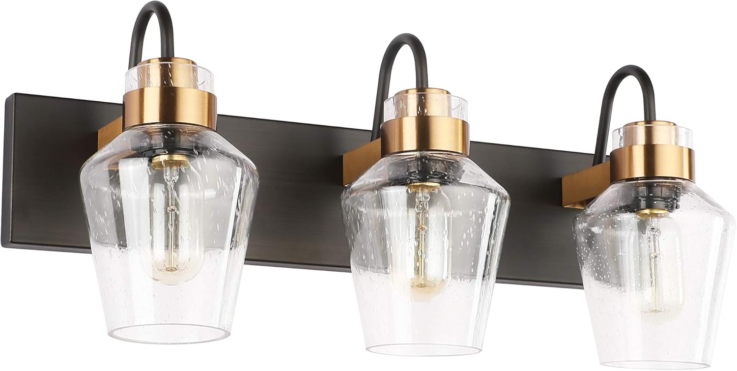 PRESDE Vintage Bathroom Lighting Fixtures Over Mirror Modern Glass Shade Bronze Brushed Black Vanity Lights Wall Sconce (3-Lights) - - 