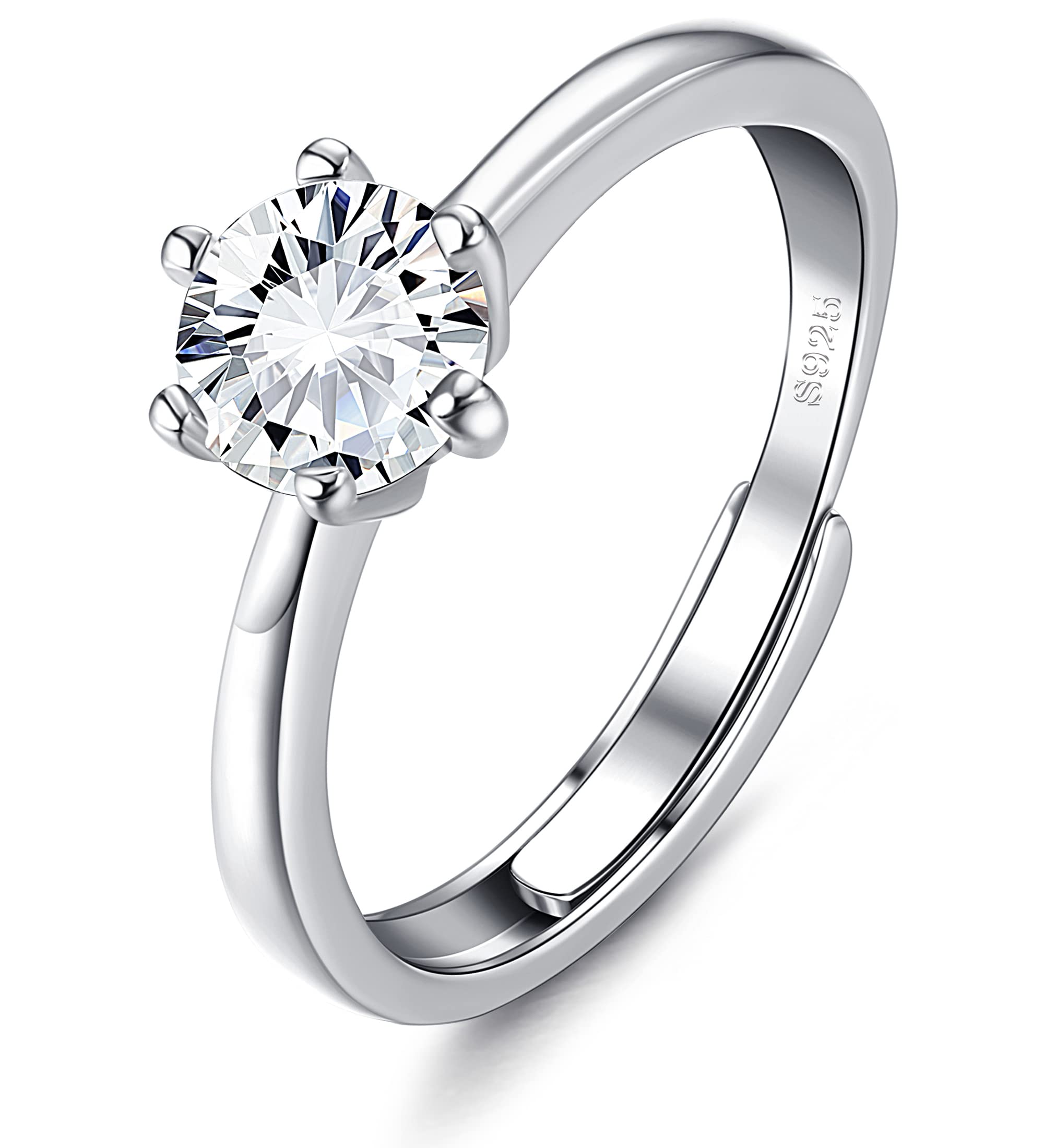 KALVICA Engagement Rings Women Adjustable - 925 Sterling Silver Rings for Women Cubic Zirconia Promise Wedding Ring with Prongs Eternity Rings for Womens Anniversary Jewellery