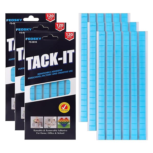 FEOSKY ADHESIVE POSTER STICKY TACK PUTTY, REUSABLE AND REMOVABLE ADHESIVE PUTTY, MOUNTING PUTTY FOR DISPLAYING WALL PAINTINGS, PICTURE, DECORATION, CRAFTS (BLUE, PACK OF 3)