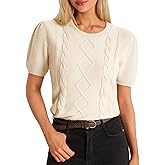 Cicy Bell Womens Puff Short Sleeve Sweater Tops Cable Knit Crew Neck 2026 Spring Shirts Lightweight Dressy Casual Sweaters