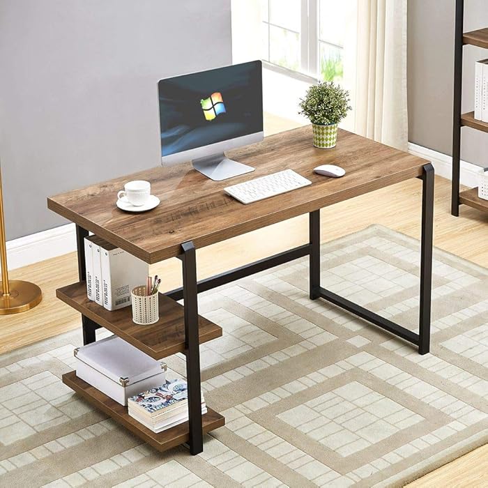 Buy FOLUBAN Computer Desk, Home Office Desk with 2 Storage Shelves on