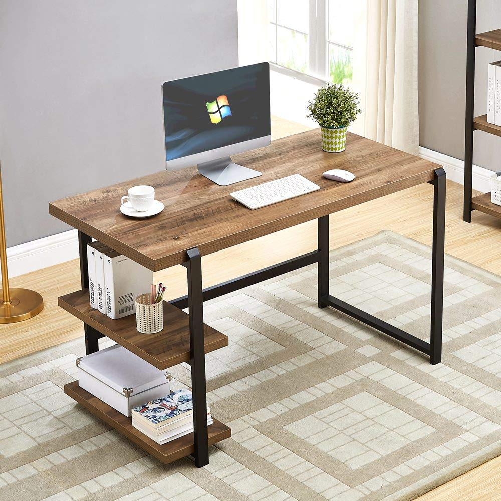 Buy FOLUBAN Computer Desk, Home Office Desk with 2 Storage Shelves on