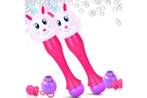 ARTCREATIVITY Light Up Bunny Easter Bubble Wands - Set of 2 Bunny Bubble Wands - 14 Inch Illuminating Blower with Thrilling LED & Sound Effect, Bubbles for Kids - Bubble Toys, Easter Basket Stuffers for Toddler