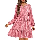 YOVION Girls Long Sleeve Dress Fall Floral V Neck Tiered Ruffle Holiday Party Mini Dresses with Pockets for 6-12 Y