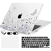 MecBevia Compatible with MacBook Air 13.6 inch Case, M4 A3240/M3 A3113/M2 A2681 (Released 2025 to 2022), Hard Shell, Keyboard Cover, Screen Protector, Webcam Cover & Type-C Adapter, Butterfly Flora