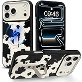 Jefonha Magnetic for iPhone 17 Pro Max Case with Finger Strap Stand, Compatible with Magsafe, Trendy Funny Milk Cow Phone Case for Women Men Slim Shockproof Cover for 17 Pro Max, Milk Cow