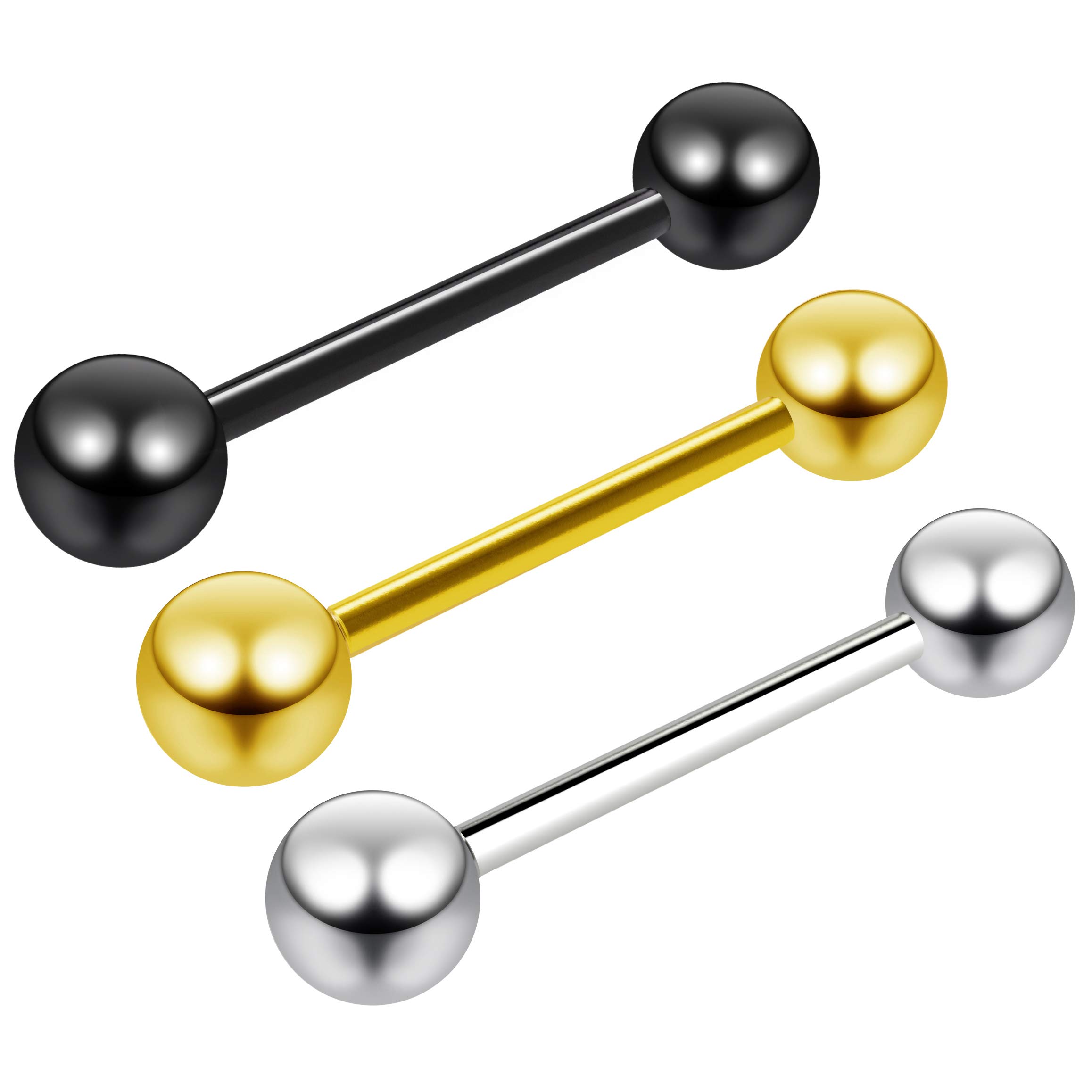 Evonix 14g Black Gold 16mm Surgical Steel Tongue Bars Ear Tounge Nipple Barbell Rings Piercing Jewelry