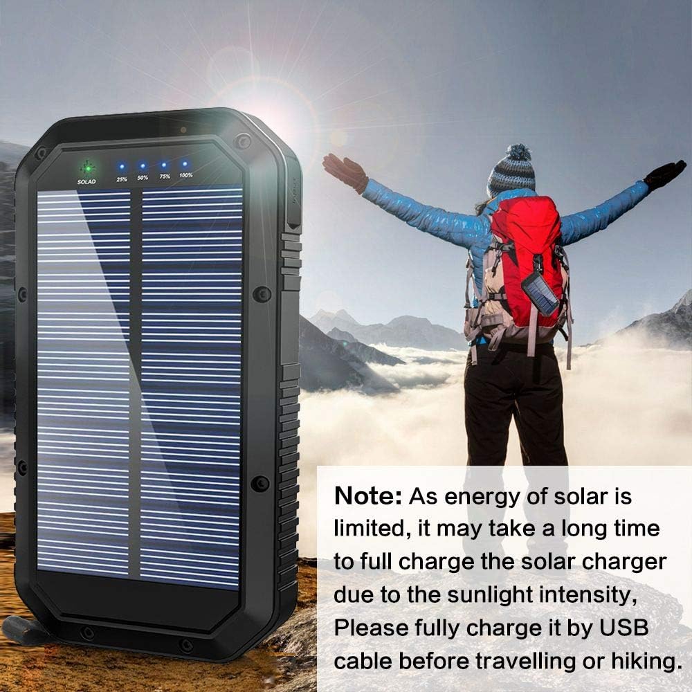 Solar Charger, 25000mAh Battery Solar Power Bank Portable Panel Charger with 36 LEDs and 3 USB Output Ports External Backup Battery for Camping Outdoor for iOS Android: Garden & Outdoor