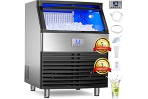 CINTVA Commercial Ice Maker Machine 450 Lbs/24H, Ice Maker Commercial Stainless with 120 Lbs Storage, Freestanding Ice Maker Machine Ready Ice Cubes in 8-10 Mins, Thicknesses Adjustable