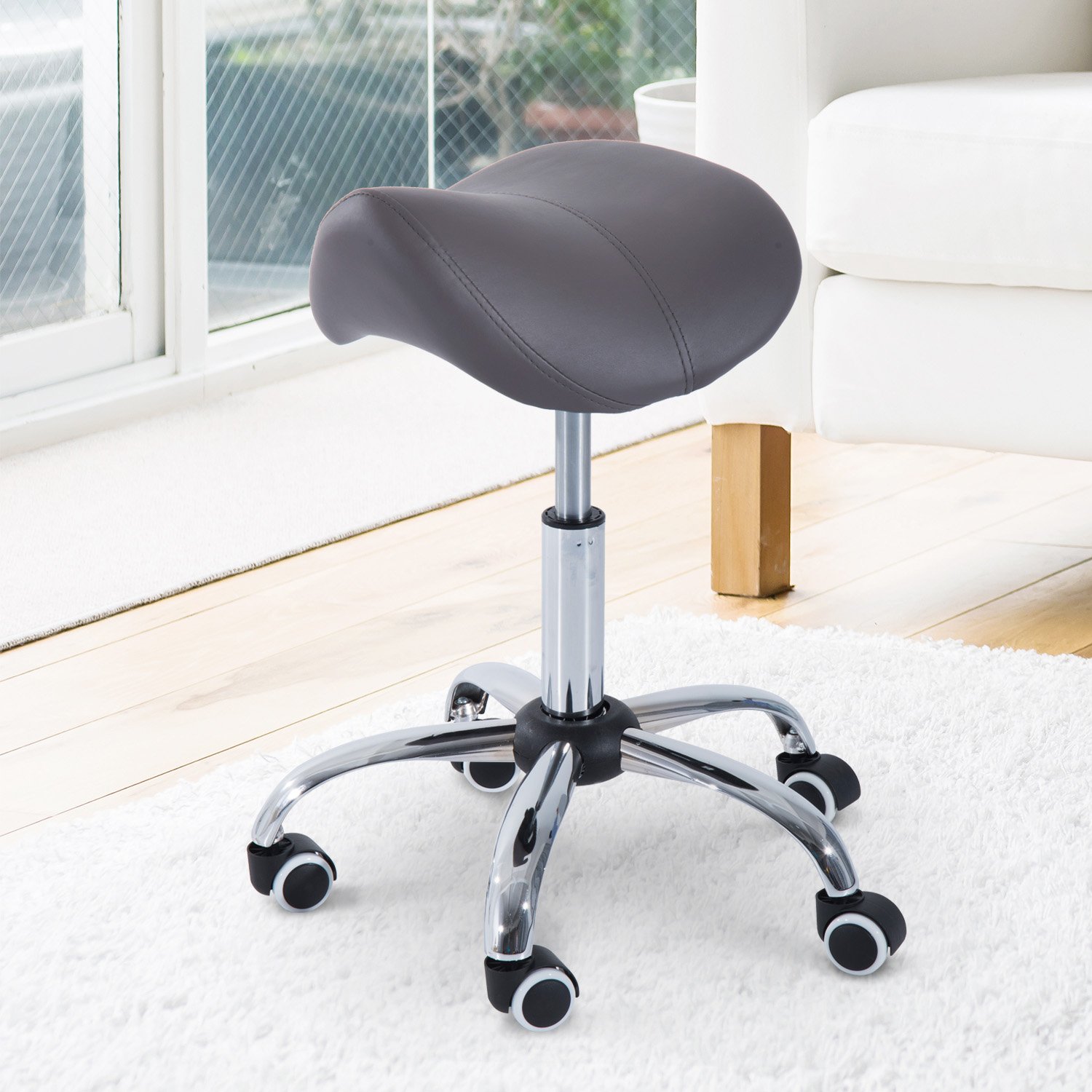 HomCom Hydraulic Adjustable Rolling Massage Salon Spa Stool Saddle Chair - Dark Grey: Beauty