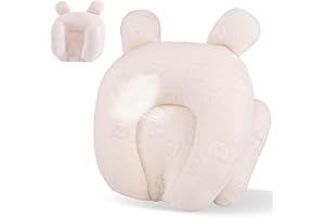 Foileon Portable Baby Pillow, Adjustable Cute Cartoon Bear Soft and Cozy Pillow, Ergonomic Design Soft Hypoallergenic Pillows for Newborn Babies Sleeping Prevent Flat Head