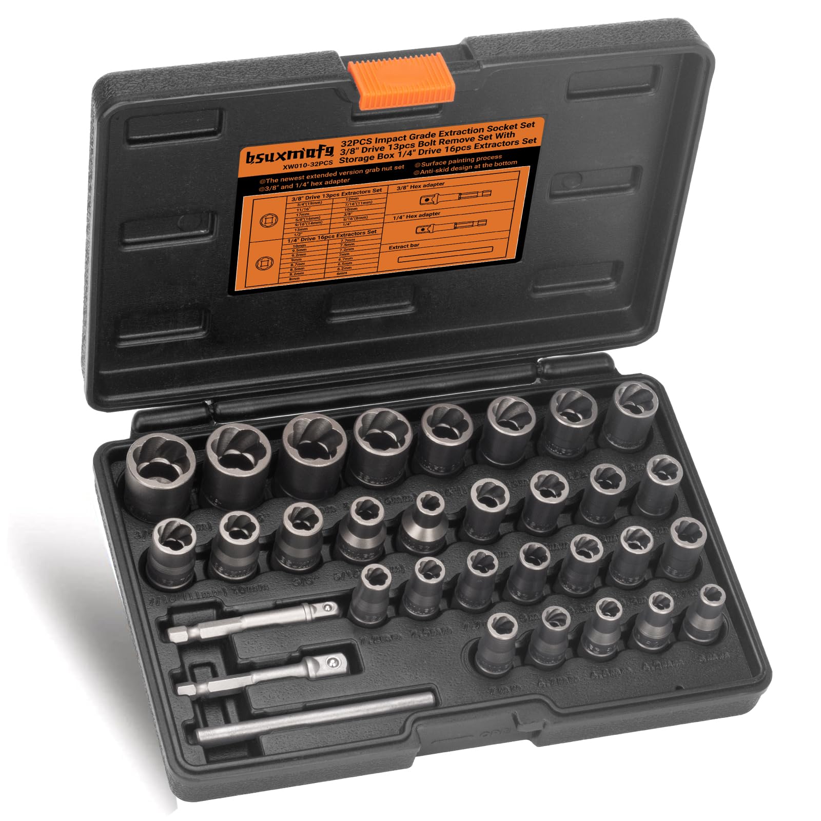 Photo 1 of BSUXMAFG Upgrade Bolt Extractor Set, 32PCS Impact Bolt & Nut Remover Set, Stripped Lug Nut Remover, Extraction Socket Set for Removing Damaged, Frozen, Rusted, Rounded-Off Bolts, Nuts & Screws