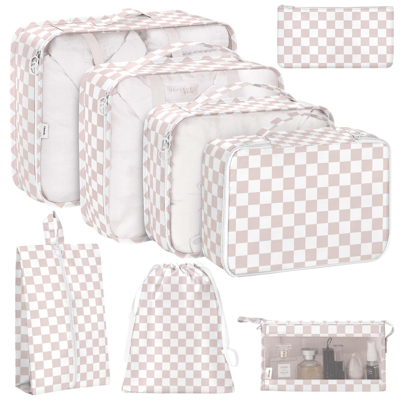 Photo 1 of KPX 8 Set Packing Cubes for Travel, Luggage Packing Organizers Accessories Large Toiletries Bag for Clothes Shoes Cosmetics (8Set-Nude Pink Plaid)
