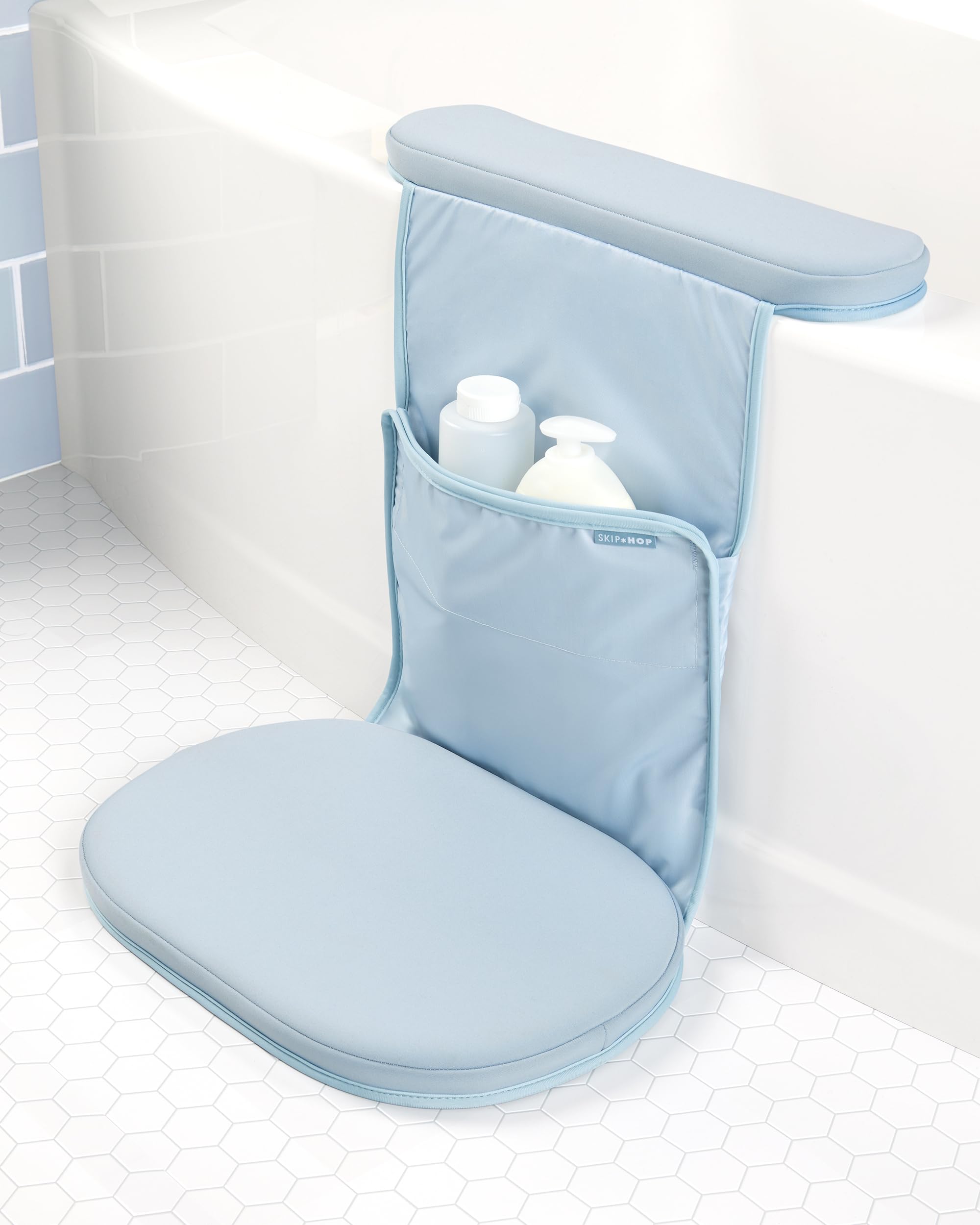 Skip Hop Baby Bath All-in-One Cushioned Elbow Saver & Kneeler Pad Set with Height-Adjustable Design and Quick-Dry Material, Wave Image