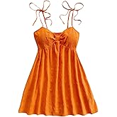 SOLY HUX Women's Tie Shoulder Y2k Cami Sun Dress Cute Spaghetti Strap Casual Summer A Line Short Mini Dresses