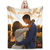 Xswzaqolk Customized Blankets with Names, Add Your Photo Text Logo Personalized Flannel Blanket, Gifts for Husband Wife Girlfriend Birthday Valentines, 1 Photo, 60"x91"
