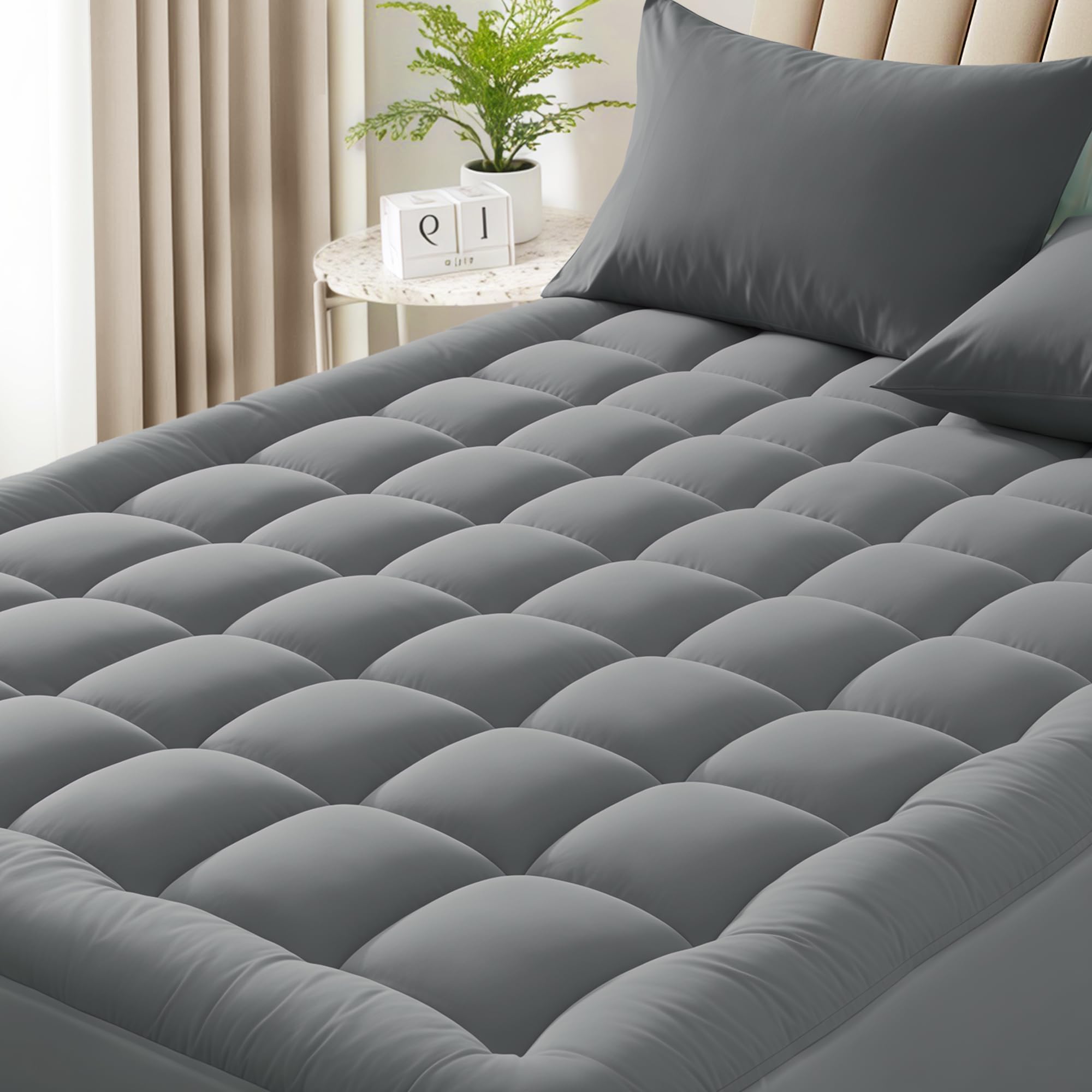 Photo 1 of Mattress Pad Pillow Queen Size Pillow Top - Extra Thick Padded Mattress Pad & Protector, Breathable Fitted Deep Pocket 8-21, Ultra Soft & Supportive