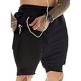 JWJ Men's 2 in 1 Workout Running Shorts 7 Inch Lightweight Athletic Gym Shorts with Compression Liner