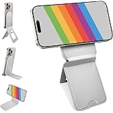 Guyefofo Phone Stand, Magnetic Phone Tripod, Eco-Friendly & Stain-Resistant Leather, Angle Adjustment & Strong Magnet Tripod for iPhone 16/15/14/13/12 (Included Metal Ring)-White