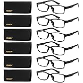 FEISEDY 6 Pack Classic Reading Glasses - Traditional, Lightweight, Black Frame, Rectangular Readers B0297