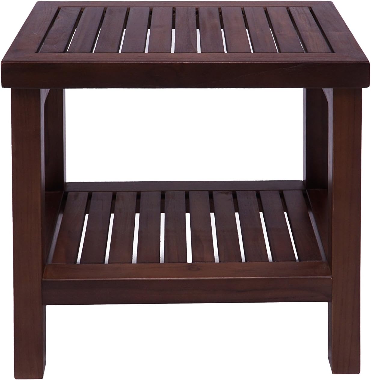 Amazon Com Small Rectangular Table With Shelf Teak Wood Zen Brown Garden Outdoor