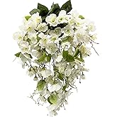 JOJAZE 2 Pcs Fake Hibiscus Flowers for Outdoors Artificial Hanging Plants Realistic UV Resistant Silk Faux Hibiscus Flowers Trailing Vines White for Outside Porch Yard Decor