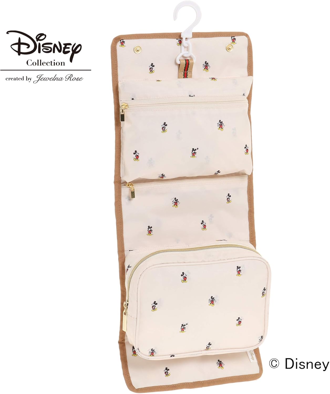 Amazon Jewelna Rose ジュエルナローズ Jewelna Rose ジュエルナローズ トロトゥール ディズニー ミッキー メニーフェイシズ ハンガー付きポーチ 小物入れ トラベルポーチ アメニティポーチ 吊るして使える ベージュ ポーチ