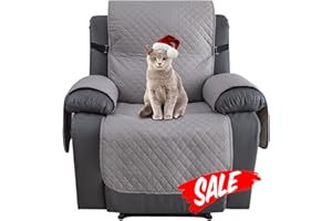 XINEAGE Water Resistant Recliner Cover, Nonslip Recliner Chair Covers for Reclining Chair with Pockets, Quilted Thick Recliner Slipcovers for Pets and Kids (Recliner Chair, Light Gray)