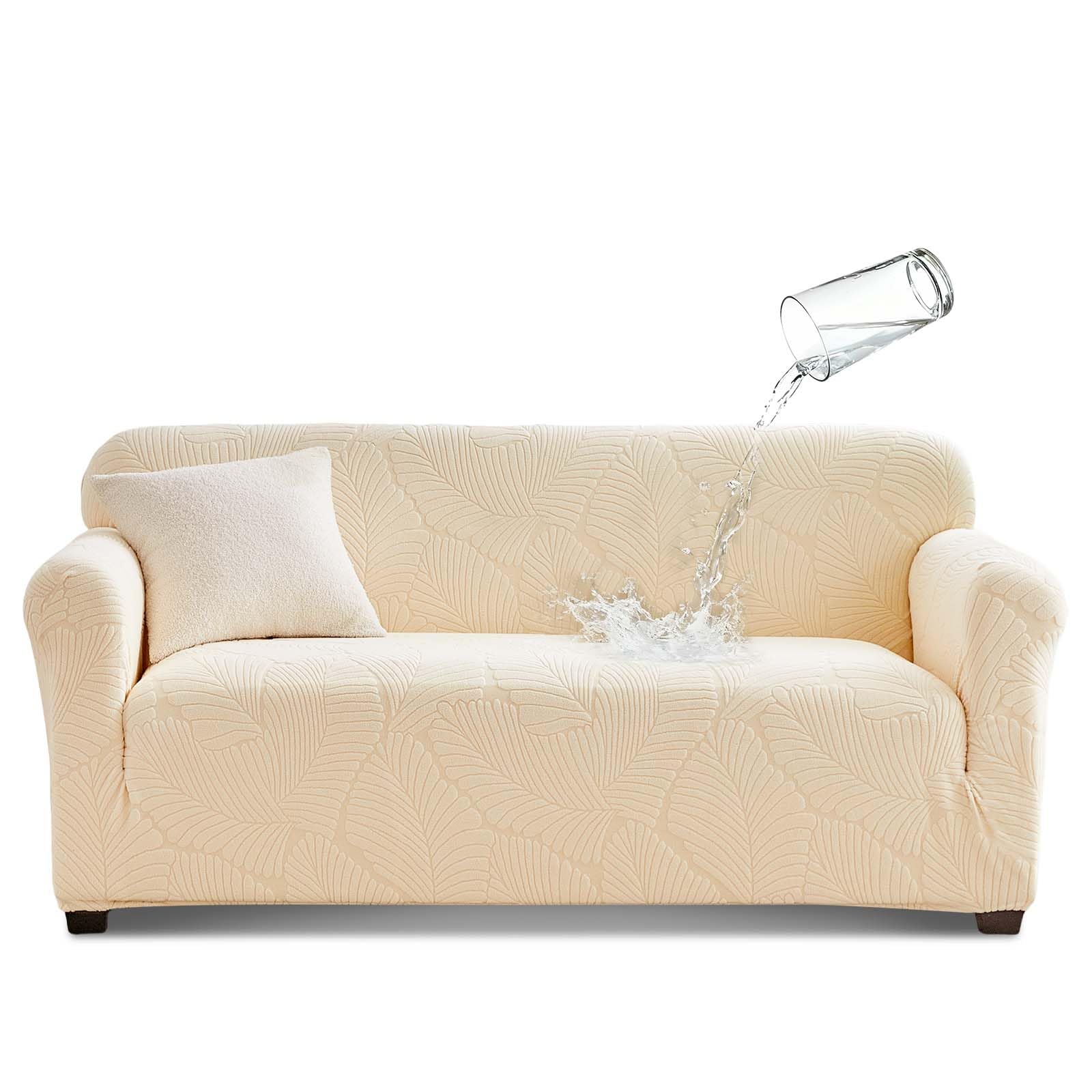 Photo 1 of Tokokimo Stretch Soft Sofa Loveseat Couch Cover, Waterproof Sofa Cover, Stretch Maple Leaf Jacquard Sofa Slipcover, Leakproof Furniture Protector for Kids, Pets (Chair, Beige)-Installation Required