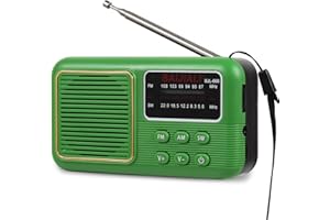 BAIJIALI Retro Portable Radio AM FM, Portable Shortwave Radios, Transistorized AM FM Radio Portable with Loud Speaker, 2AA Batteries/DC 5V, Earphone Jack, Small Gifts for Seniors Elderly (Green)