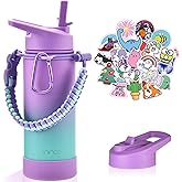 Mininoo Stainless Steel Water Bottle for School, 16oz Insulated Metal Water Bottle with Straw Lid for Girls, Boys (Purple/Sky)