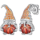 Sterling Silver Thanksgiving Gnome Pumpkin Stud Earrings - Orange Fall Jewelry Gifts for Wife