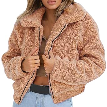 Innerternet Damen Mäntel Plüschjacke Winter Winterjacke Steppjacke Warmen Outwear Reißverschluss Lange Ärmel Einfarbig Sexy P