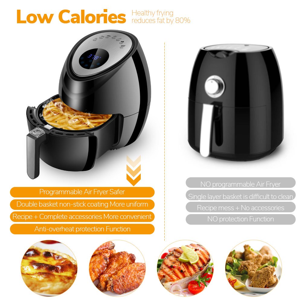Deep Fryers Black 1500W Electric Hot Air Cooker Oven 7in1 Healthy Hot