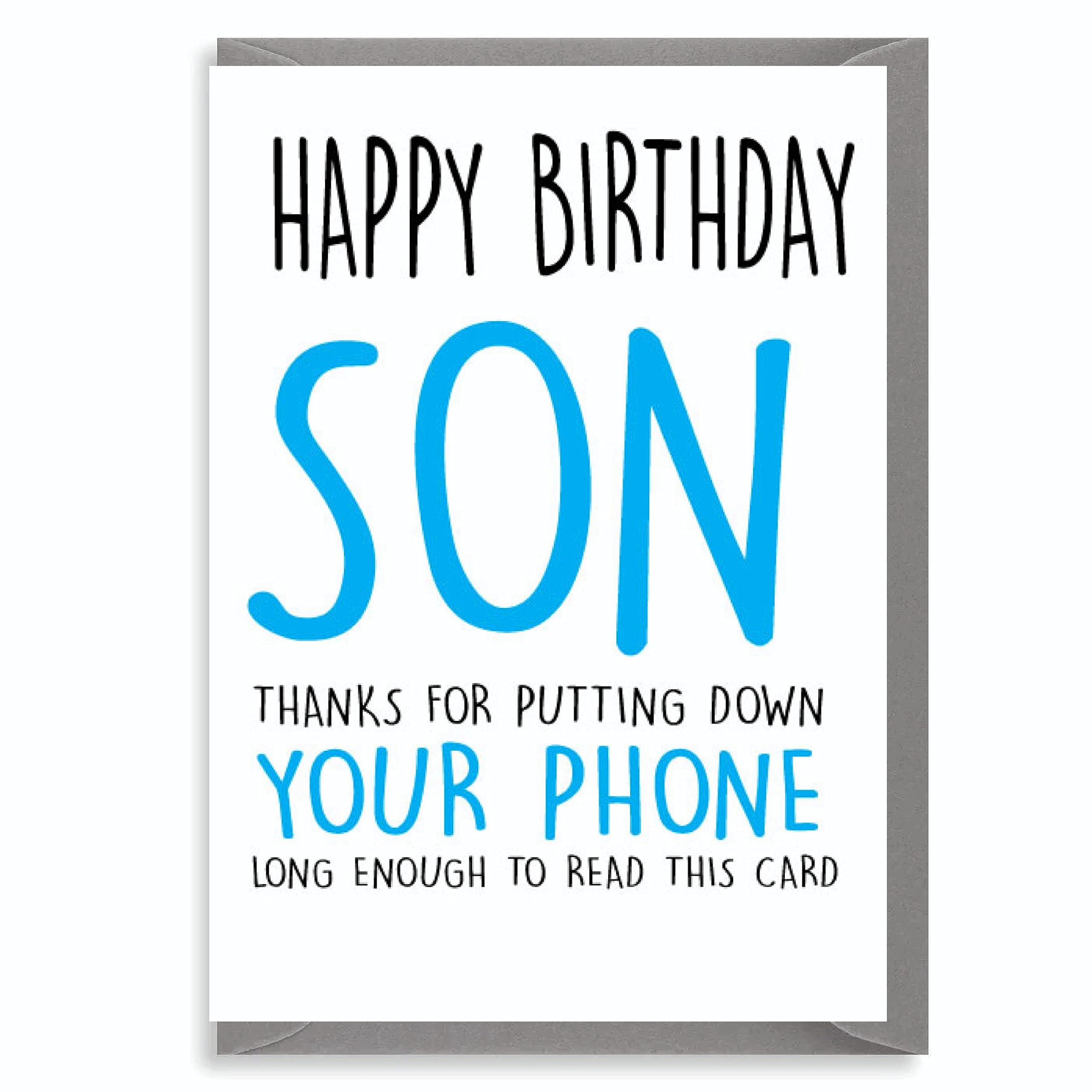 Funny Birthday Card for Son, Put Down Your Phone Gag, Hilarious Teen or Adult Humour - C306