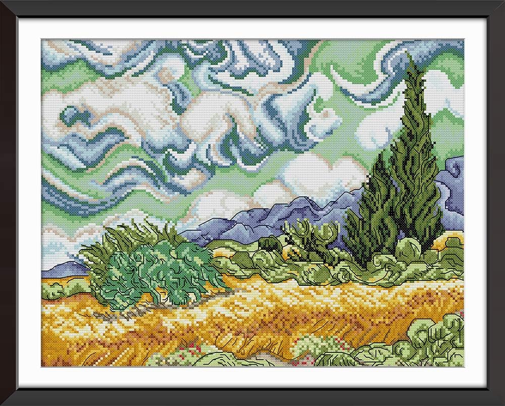 Full Range of Stamped Cross Stitch Kits, 100% Cotton DIY Embroidery Starter Kits DIY Needlework for Beginners Kids Adults - Under The Sky (Printed 11CT) 20.1''X 16.1''