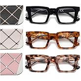 OWTXIS Oprah Style Reading Glasses for Women Blue Light Blocking Square Oversized Stylish Thick Readers Spring Hinge